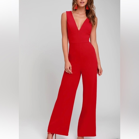 Lulus Pants - LULUS Red Sleeveless Wide-Leg Jumpsuit Size XL